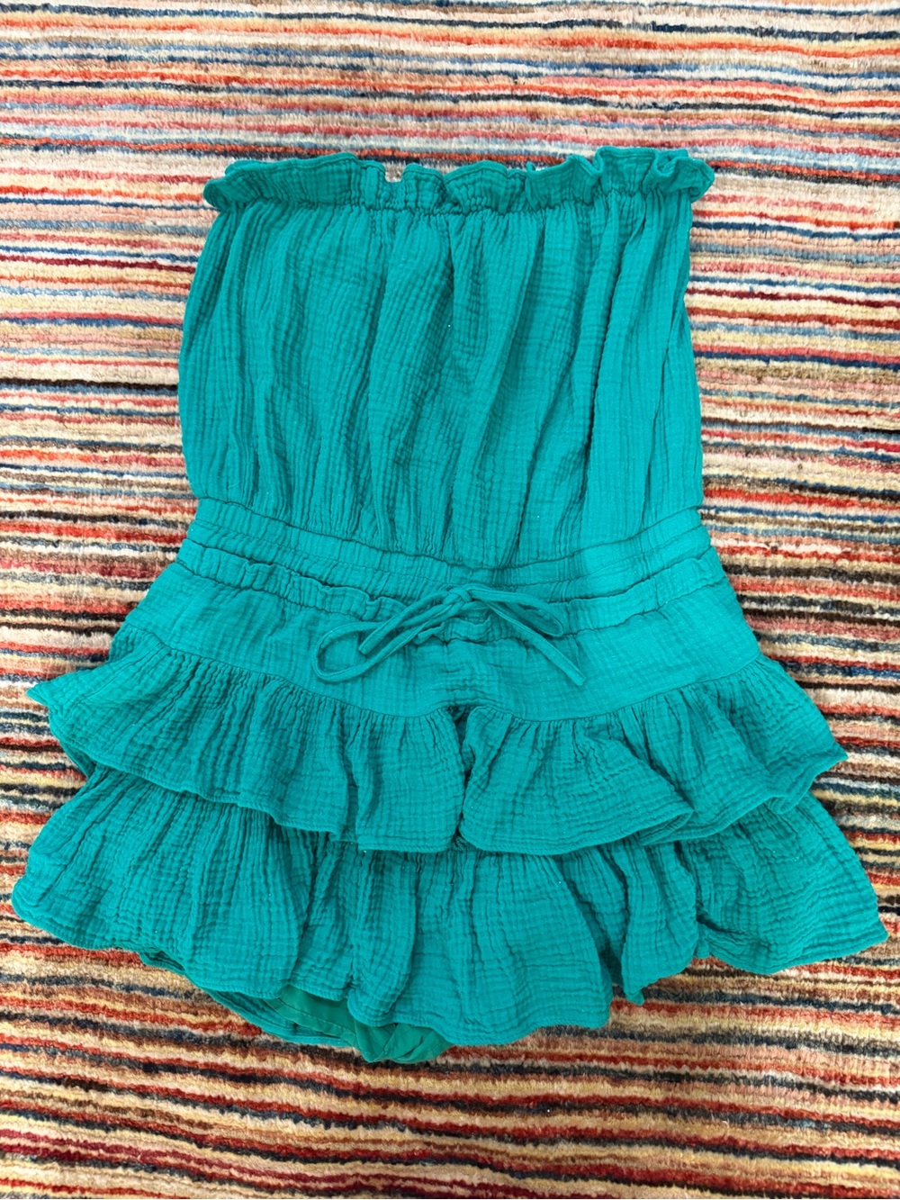 Day and moon green Ruffle Tiered Mini dress with built in shorts Xs